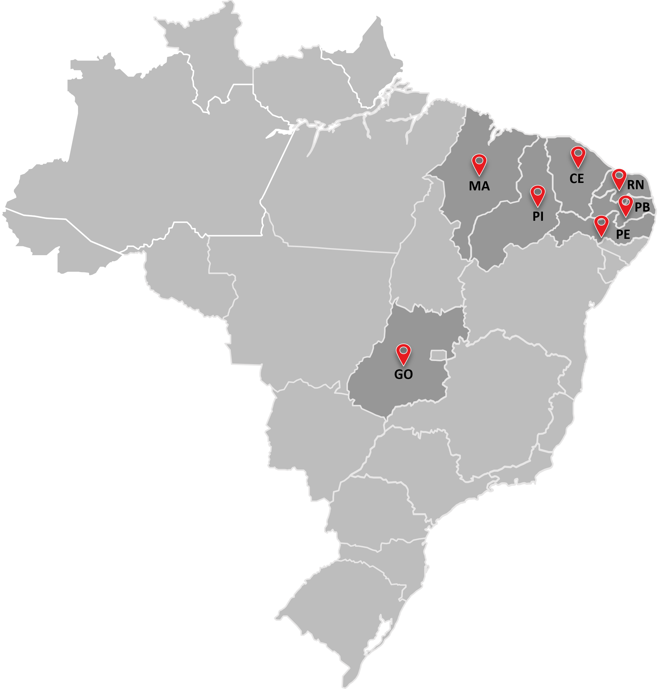 Mapa de bases da FAN Distribuidora de Combustíveis